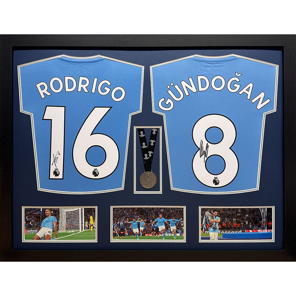 Rodri & Gundogan Signed Dual Framed Shirts: 1 - Signed Memorabilia By Manchester City