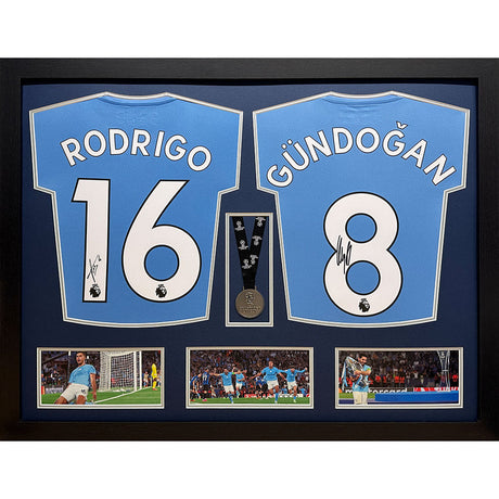 Rodri & Gundogan Signed Dual Framed Shirts: 1 - Signed Memorabilia By Manchester City