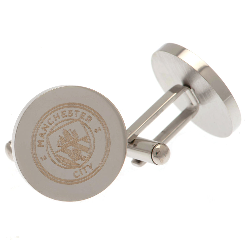 Manchester City FC Stainless Steel Round Cufflinks: 2 - Cufflinks & Tie Slides By Manchester City