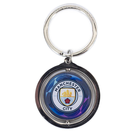 Manchester City FC UCL Spinner Keyring: 3 Keyrings By Manchester City
