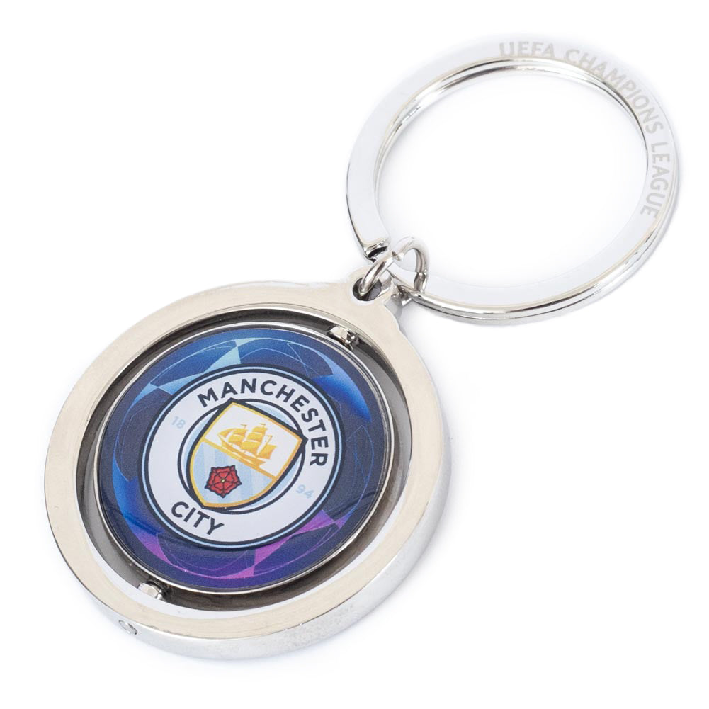 Manchester City FC UCL Spinner Keyring: 2 Keyrings By Manchester City