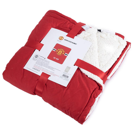 Manchester United FC Core Stripe Sherpa Fleece Blanket: 1 - Blankets By Manchester United
