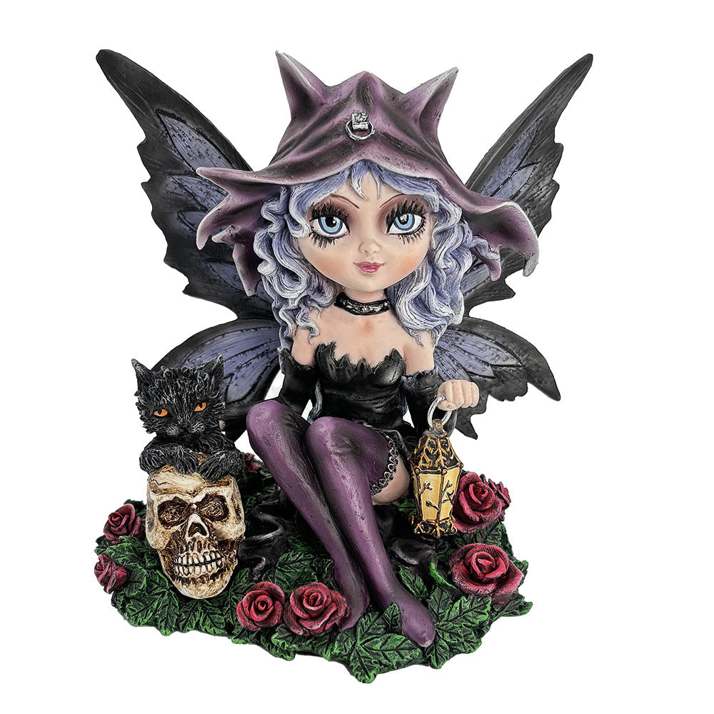 Midnight Fae Gothic Fairy with Cat Figurine: 2 - Figurines Small (Under 15cm) By NN Designs
