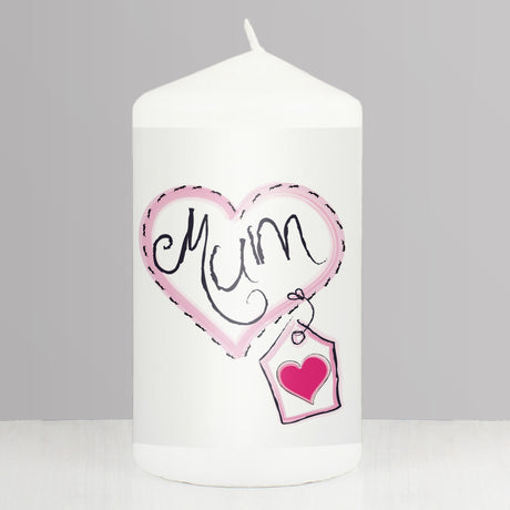 Mum Heart Stitch Pillar Candle: 1 - Candles By Gift Moments