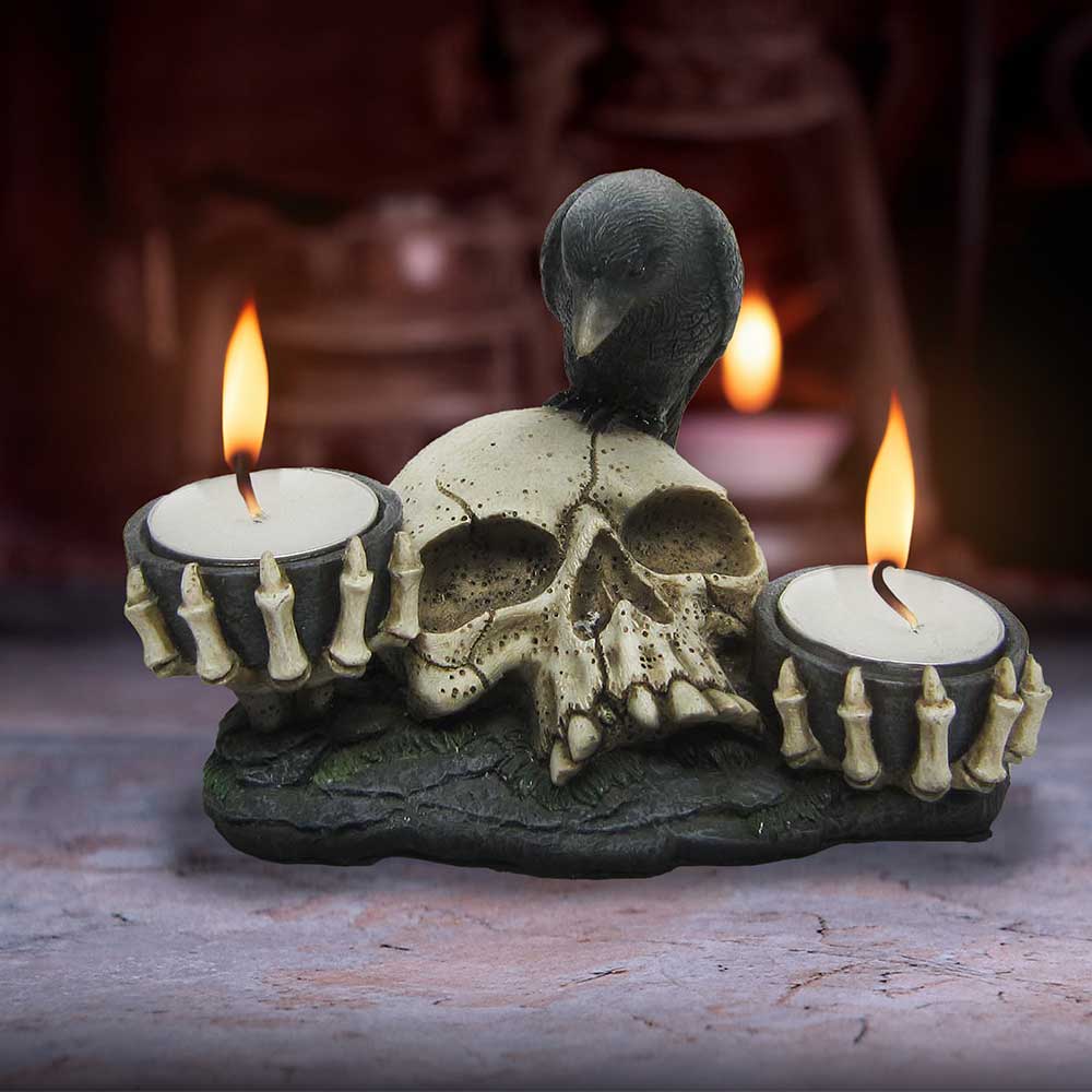 Nevermore Raven and Skull Candle Holder 15cm: 1 - Candles & Holders By Gift Moments