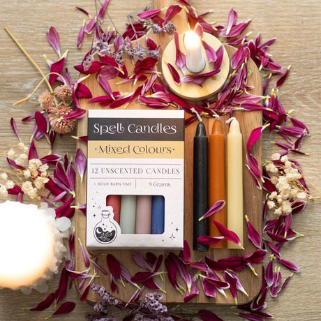 Pack of 12 Mixed Colour Spell Candles: 5 - Candles By Gift Moments