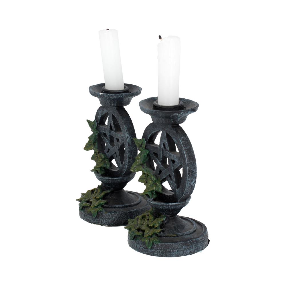Pair of Aged Ivy Pentagram Candlesticks Gothic Candle Holders: 3 - Candles & Holders By Gift Moments