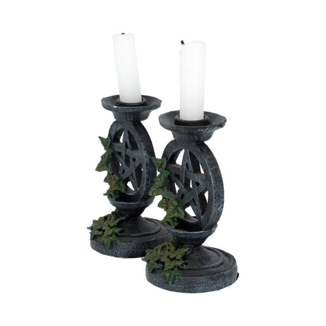 Pair of Aged Ivy Pentagram Candlesticks Gothic Candle Holders: 3 - Candles & Holders By Gift Moments