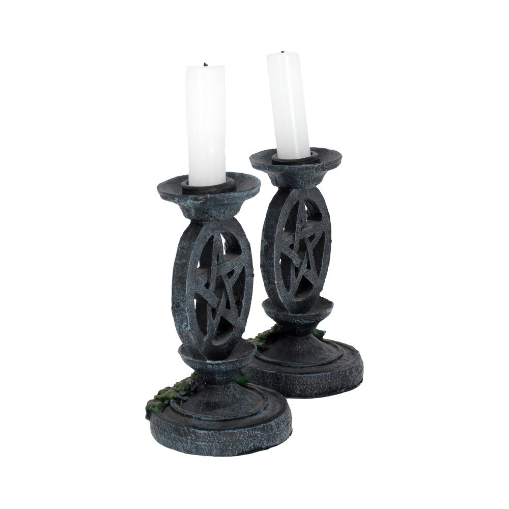 Pair of Aged Ivy Pentagram Candlesticks Gothic Candle Holders: 4 - Candles & Holders By Gift Moments