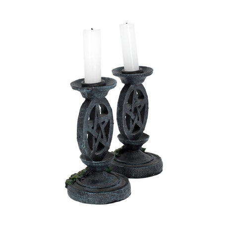Pair of Aged Ivy Pentagram Candlesticks Gothic Candle Holders: 4 - Candles & Holders By Gift Moments