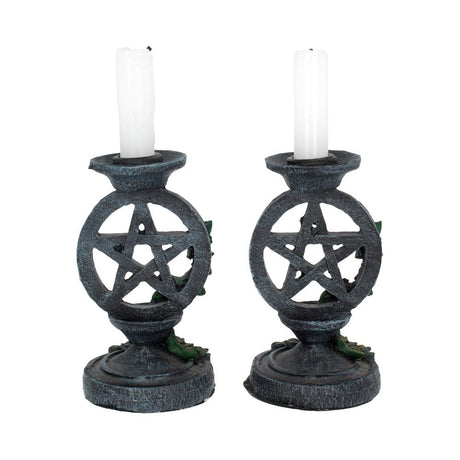 Pair of Aged Ivy Pentagram Candlesticks Gothic Candle Holders: 5 - Candles & Holders By Gift Moments