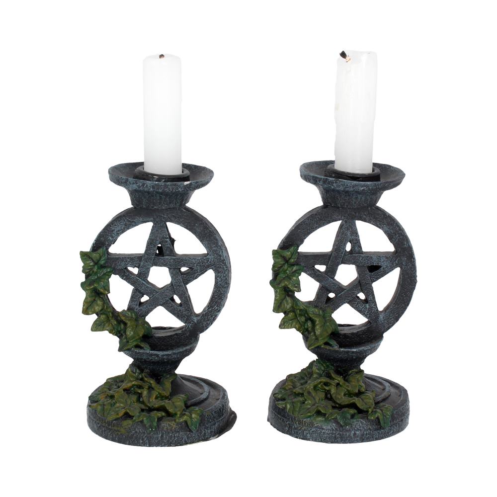 Pair of Aged Ivy Pentagram Candlesticks Gothic Candle Holders: 2 - Candles & Holders By Gift Moments