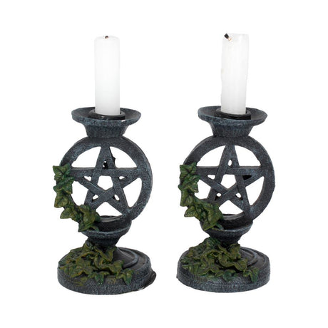 Pair of Aged Ivy Pentagram Candlesticks Gothic Candle Holders: 2 - Candles & Holders By Gift Moments