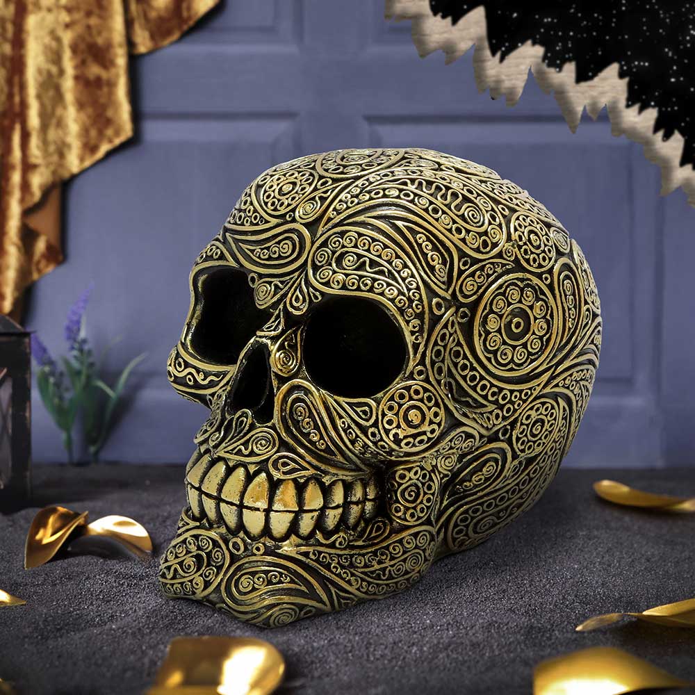 Paisley Black and Gold Skull Head 15cm: 1 - Figures & Collectables By Gift Moments