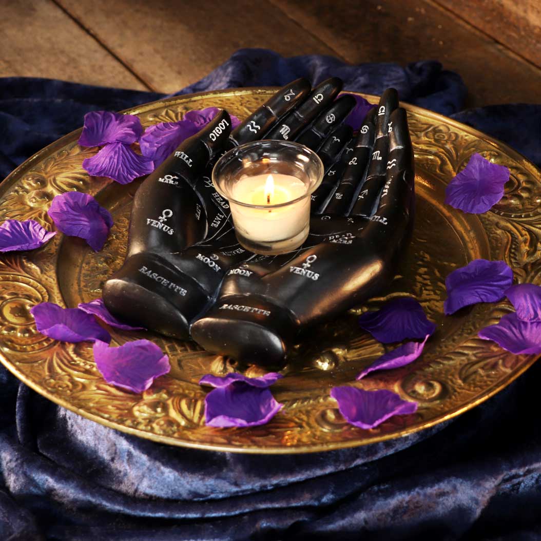 Palmist’s Guide Black Chiromancy Hands Candle Holder: 1 - Candles & Holders By Gift Moments
