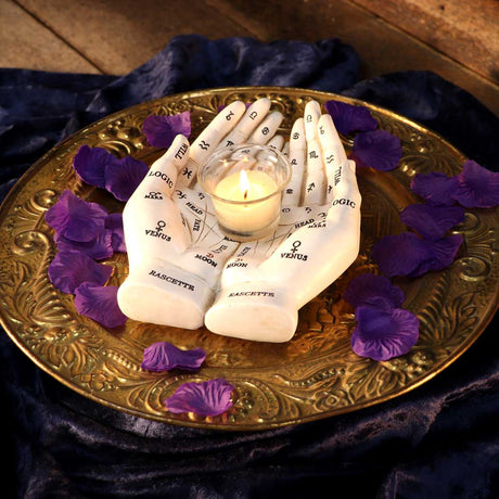 Palmist’s Guide White Chiromancy Hands Candle Holder: 1 - Candles & Holders By Gift Moments