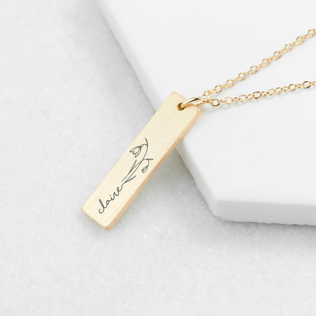 Personalised Birth Flower Gold Bar Necklace