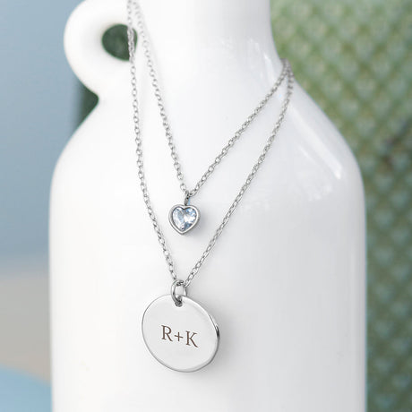 Personalised Layered Crystal Heart and Disc Necklace Set