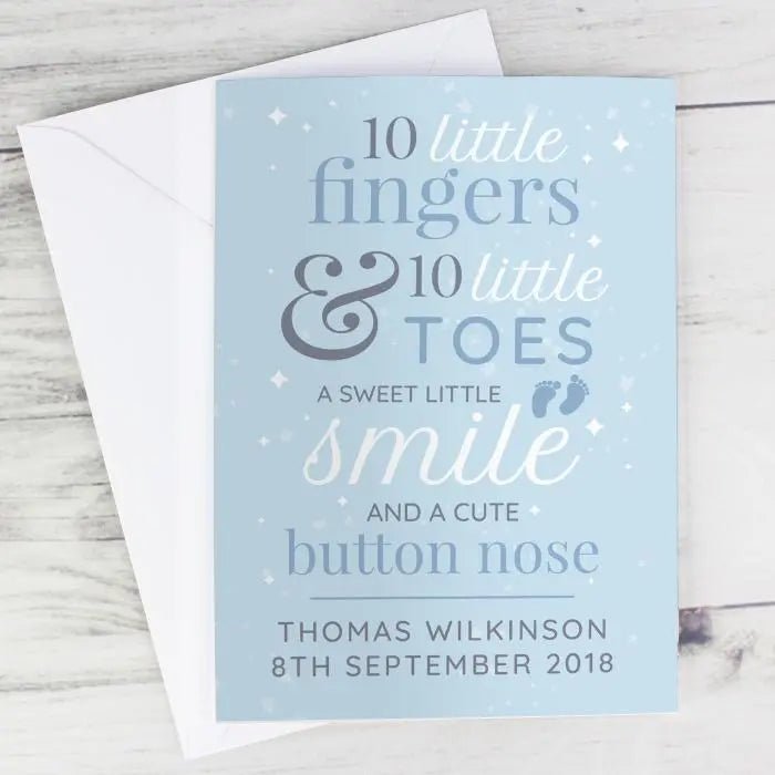 Personalised ’10 Little Fingers’ Blue Baby Card: 6 - Greeting Cards By Gift Moments