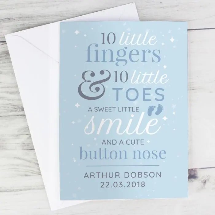 Personalised ’10 Little Fingers’ Blue Baby Card: 3 - Greeting Cards By Gift Moments