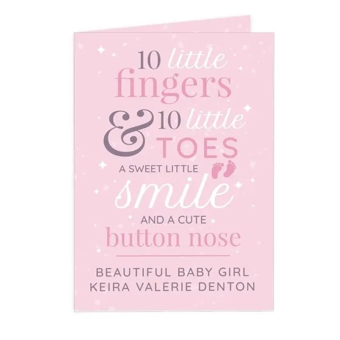 Personalised ’10 Little Fingers’ Pink Baby Card: 2 - Greeting Cards By Gift Moments