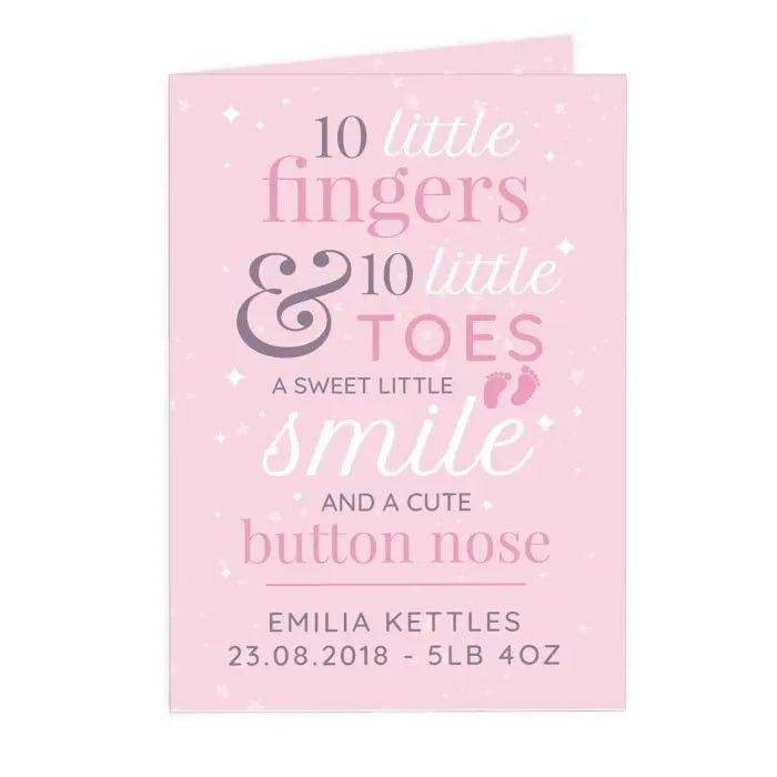 Personalised ’10 Little Fingers’ Pink Baby Card - Shop Greeting Cards At Gift Moments - 5