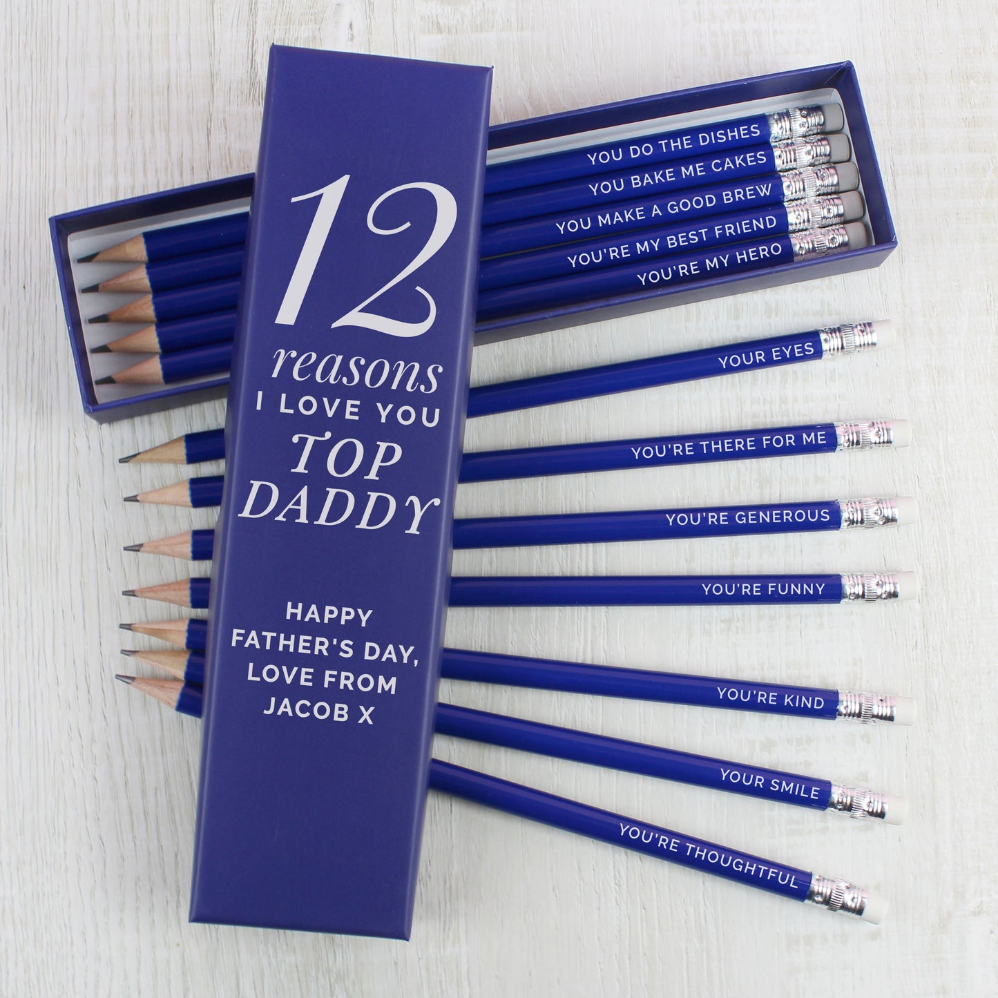 Personalised 12 Reasons Box and 12 Blue HB Pencils: 3 - Pens & Pencils By Gift Moments