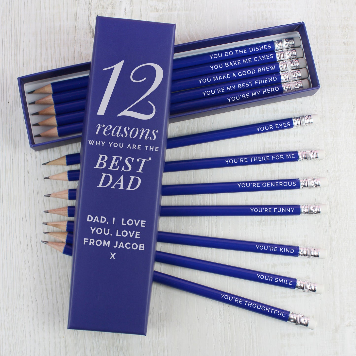 Personalised 12 Reasons Box and 12 Blue HB Pencils: 1 - Pens & Pencils By Gift Moments