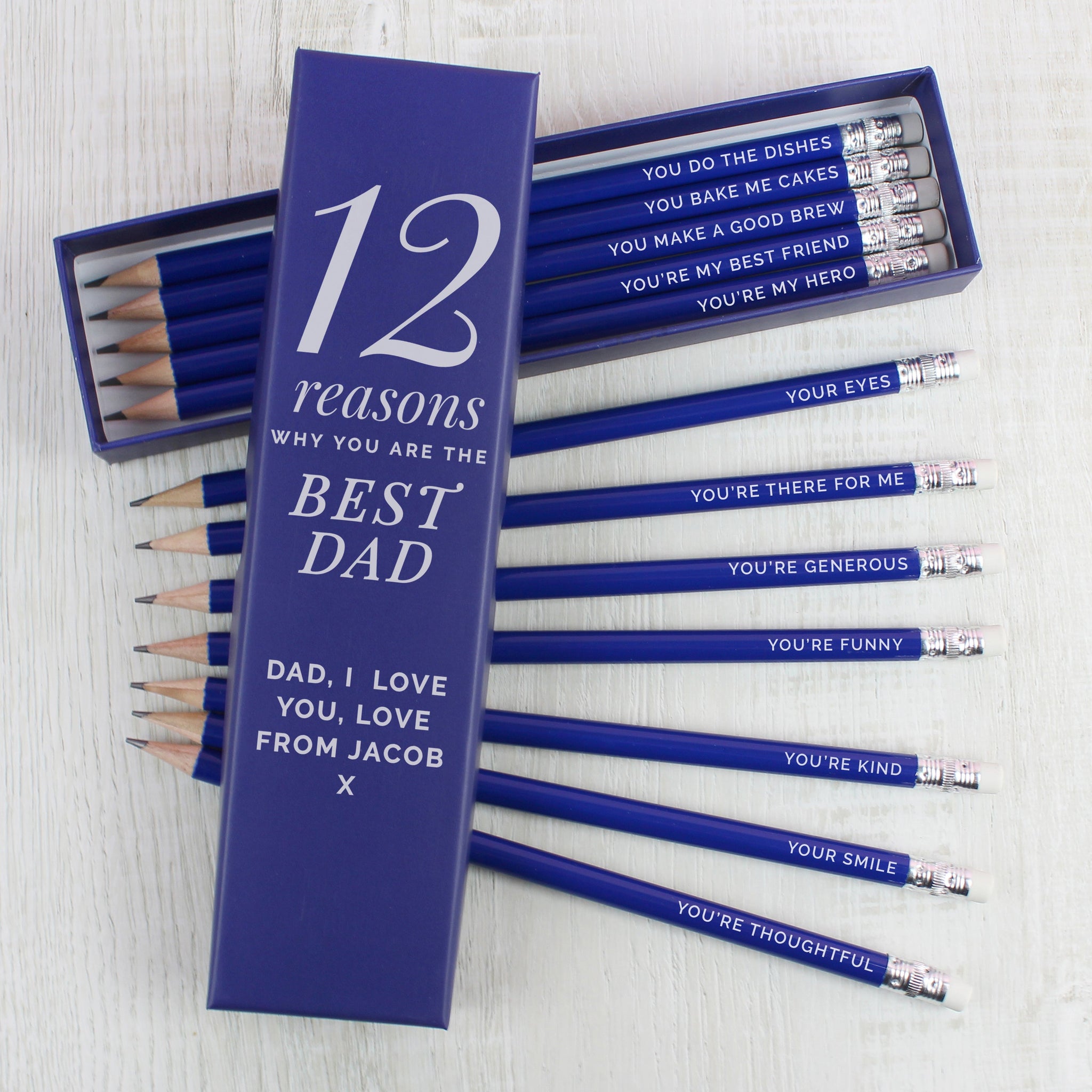 Personalised 12 Reasons Box and 12 Blue HB Pencils: 1 - Pens & Pencils By Gift Moments