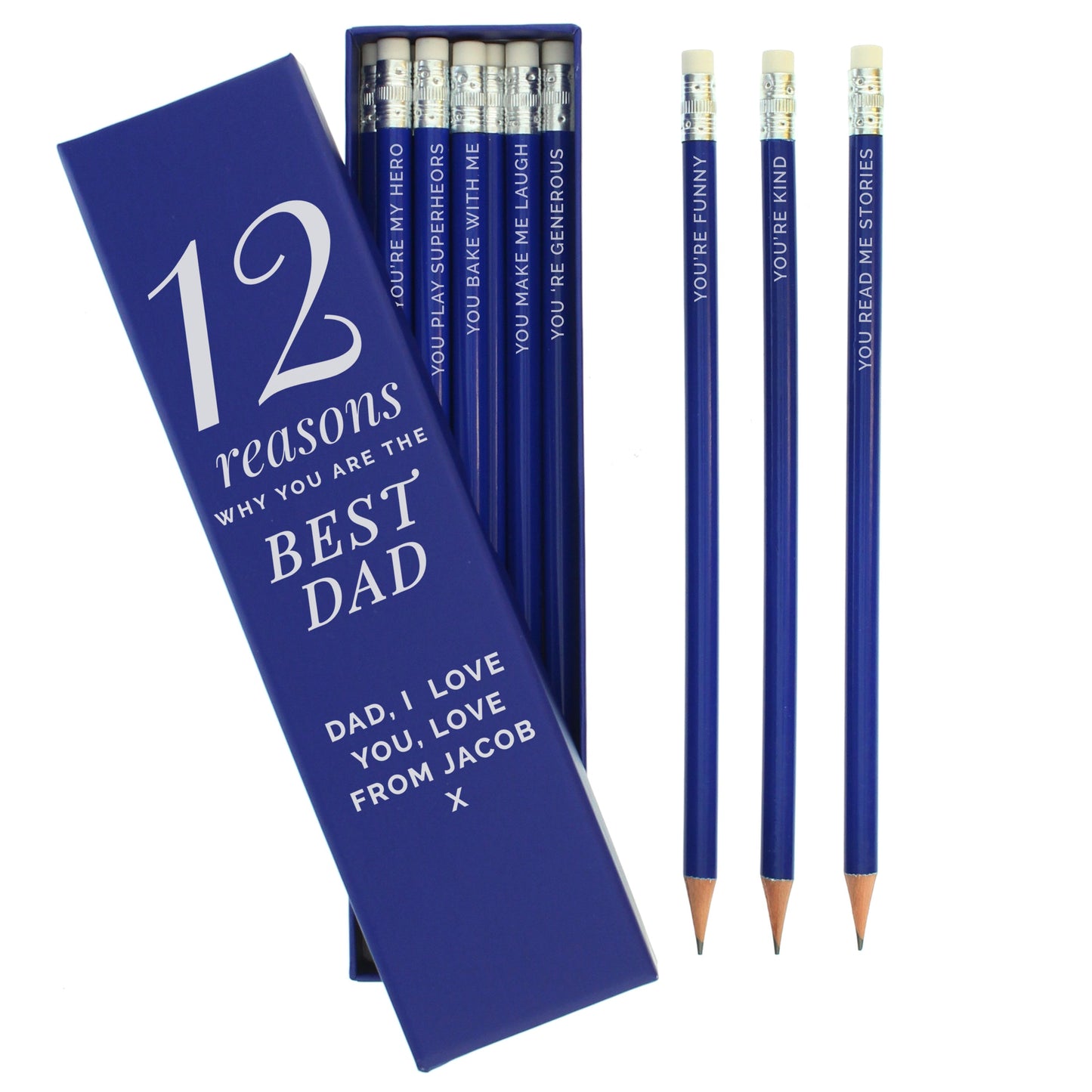 Personalised 12 Reasons Box and 12 Blue HB Pencils: 2 - Pens & Pencils By Gift Moments