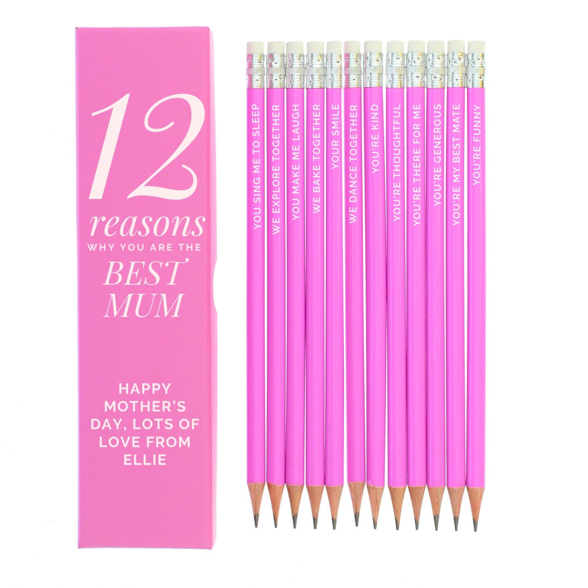 Personalised 12 Reasons Box and 12 Pink HB Pencils: 5 - Pens & Pencils By Gift Moments
