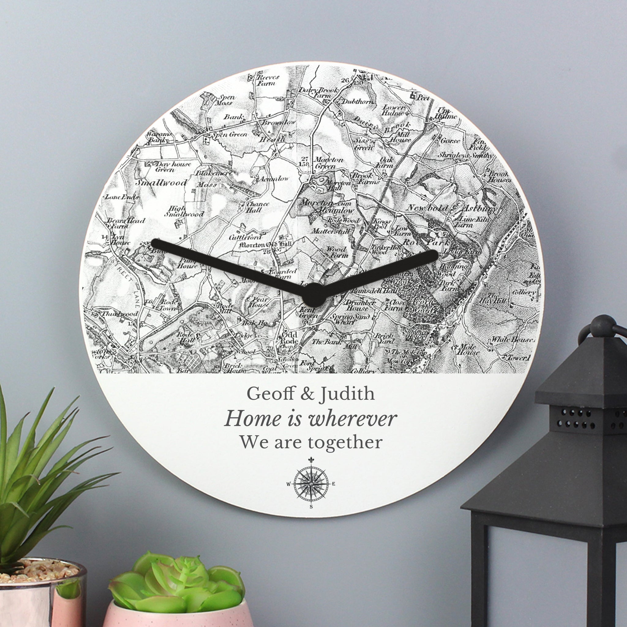 Personalised 1805 - 1874 Old Series Map Compass Wall Clock: 2 - Clocks By Gift Moments