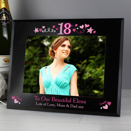 Personalised 18th Birthday Black Glass 5x7 Frame: 1 - Photo Frames By Gift Moments
