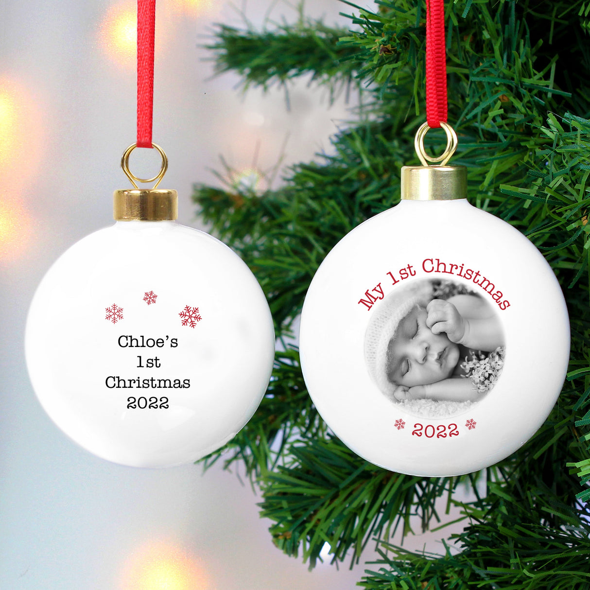 Personalised 1st Christmas Photo Upload Bauble: 2 - Christmas Baubles By Gift Moments
