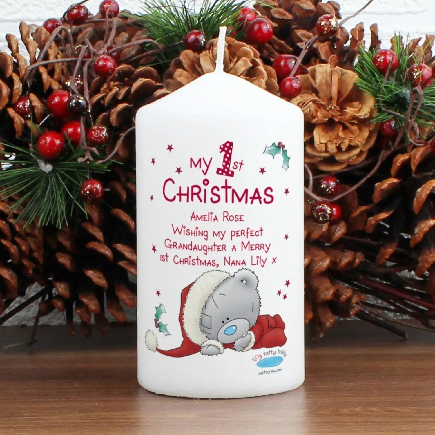 Personalised Me To You My 1st Christmas Pillar Candle - Shop Candles At Gift Moments - 1