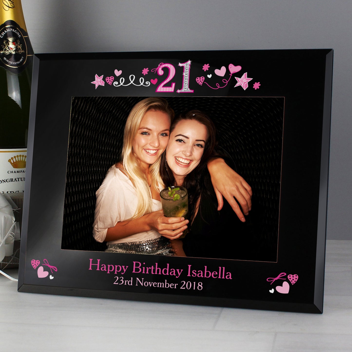 Personalised 21st Birthday Black Glass 5x7 Photo Frame: 1 - Photo Frames By Gift Moments