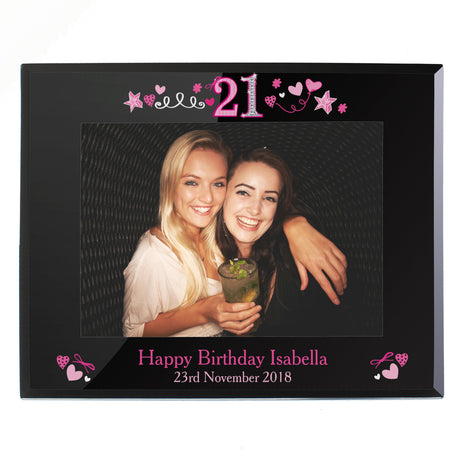 Personalised 21st Birthday Black Glass 5x7 Photo Frame: 2 - Photo Frames By Gift Moments