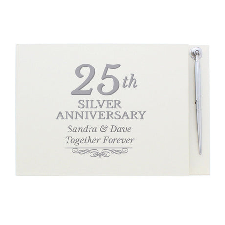 Personalised 25th Silver Anniversary Hardback Guest Book & Pen: 3 - Guest Books By Gift Moments