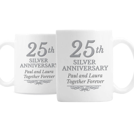 Personalised 25th Silver Anniversary Mug Set: 3 - Mugs By Gift Moments
