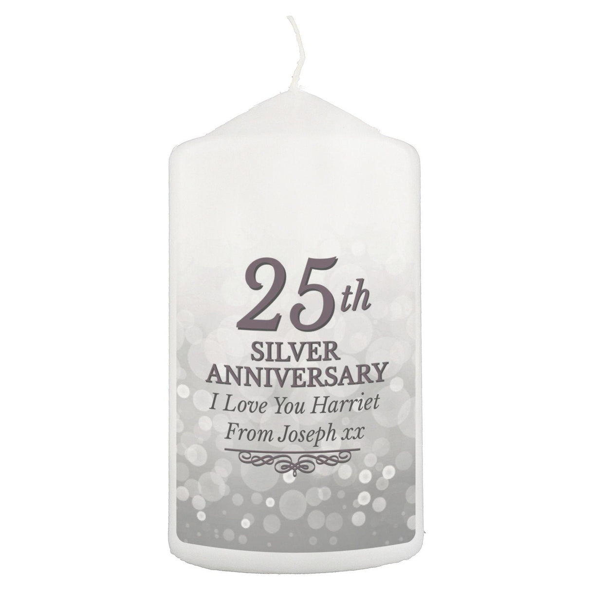 Personalised 25th Silver Anniversary Pillar Candle: 3 - Candles By Gift Moments