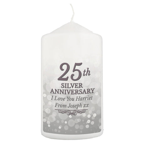 Personalised 25th Silver Anniversary Pillar Candle: 3 - Candles By Gift Moments