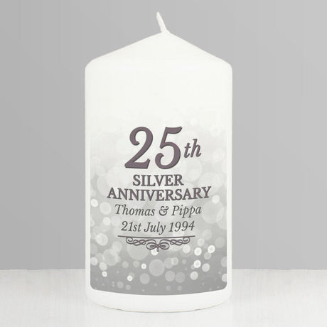 Personalised 25th Silver Anniversary Pillar Candle: 2 - Candles By Gift Moments