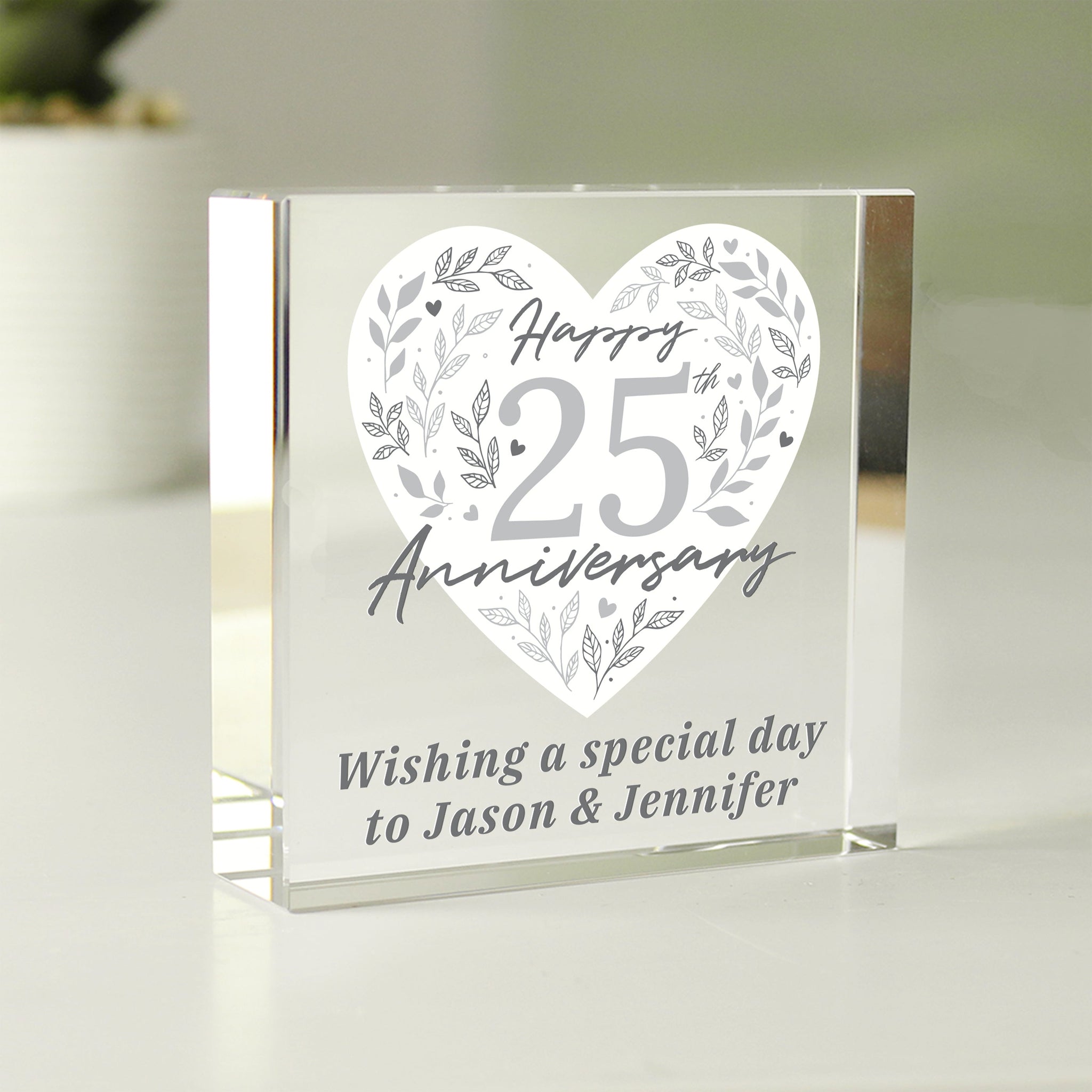 Personalised 25th Silver Wedding Anniversary Crystal Token: 1 - Crystal Tokens By Gift Moments