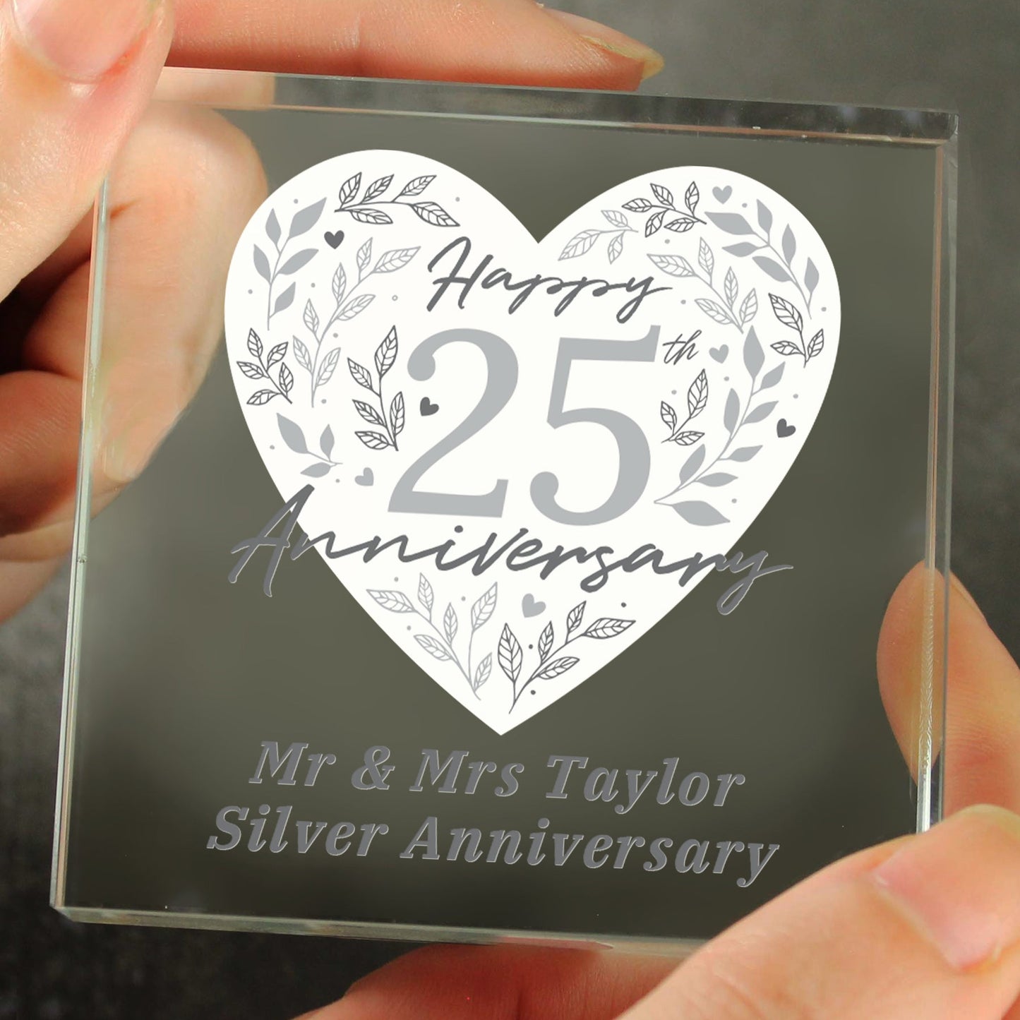 Personalised 25th Silver Wedding Anniversary Crystal Token: 3 - Crystal Tokens By Gift Moments