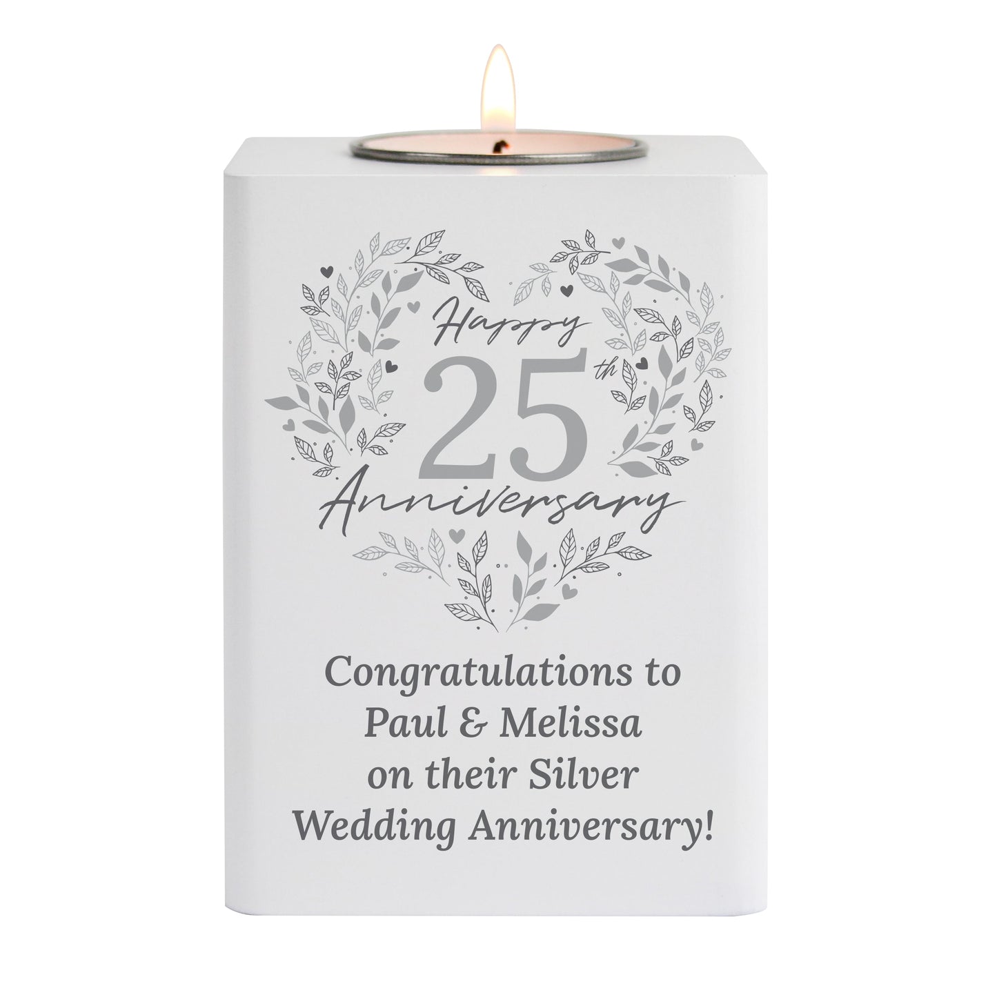 Personalised 25th Silver Wedding Anniversary Tea Light Holder: 5 - Candle Holders By Gift Moments