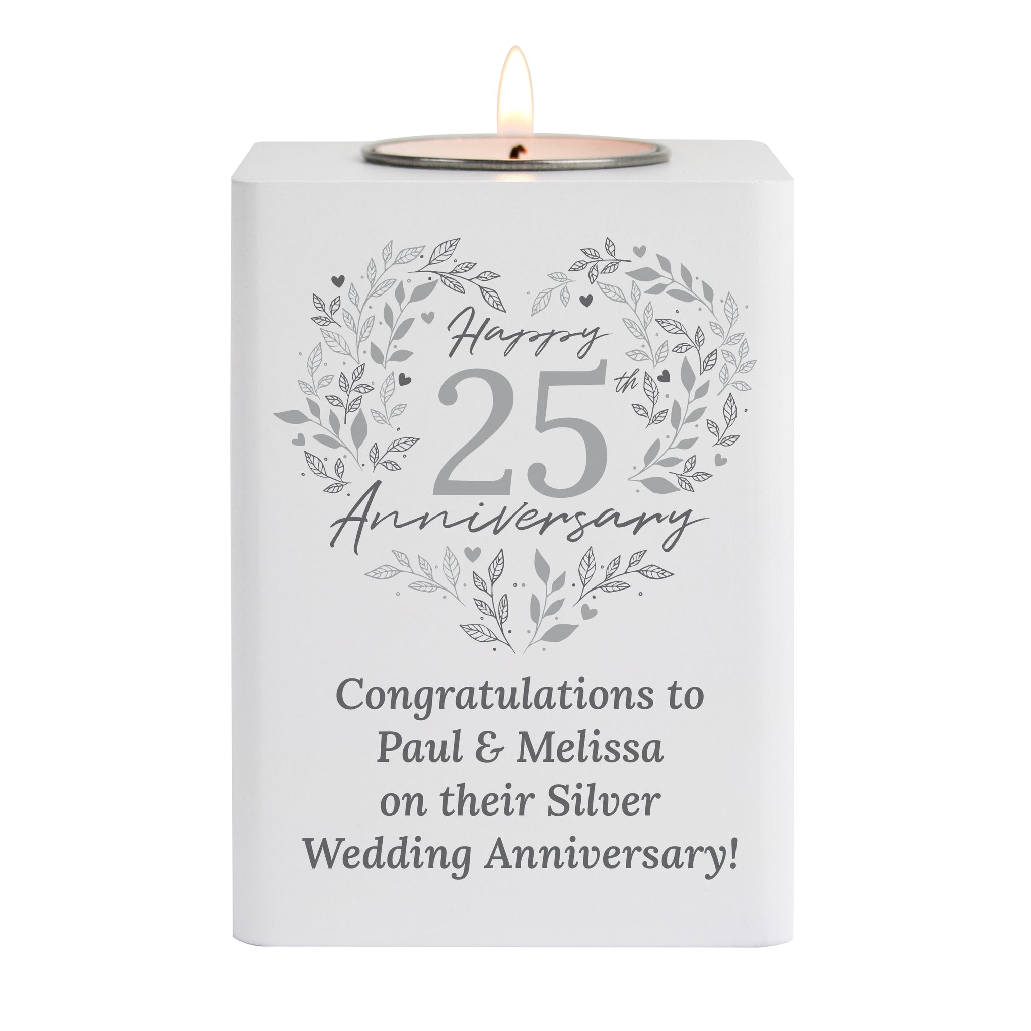 Personalised 25th Silver Wedding Anniversary Tea Light Holder: 5 - Candle Holders By Gift Moments