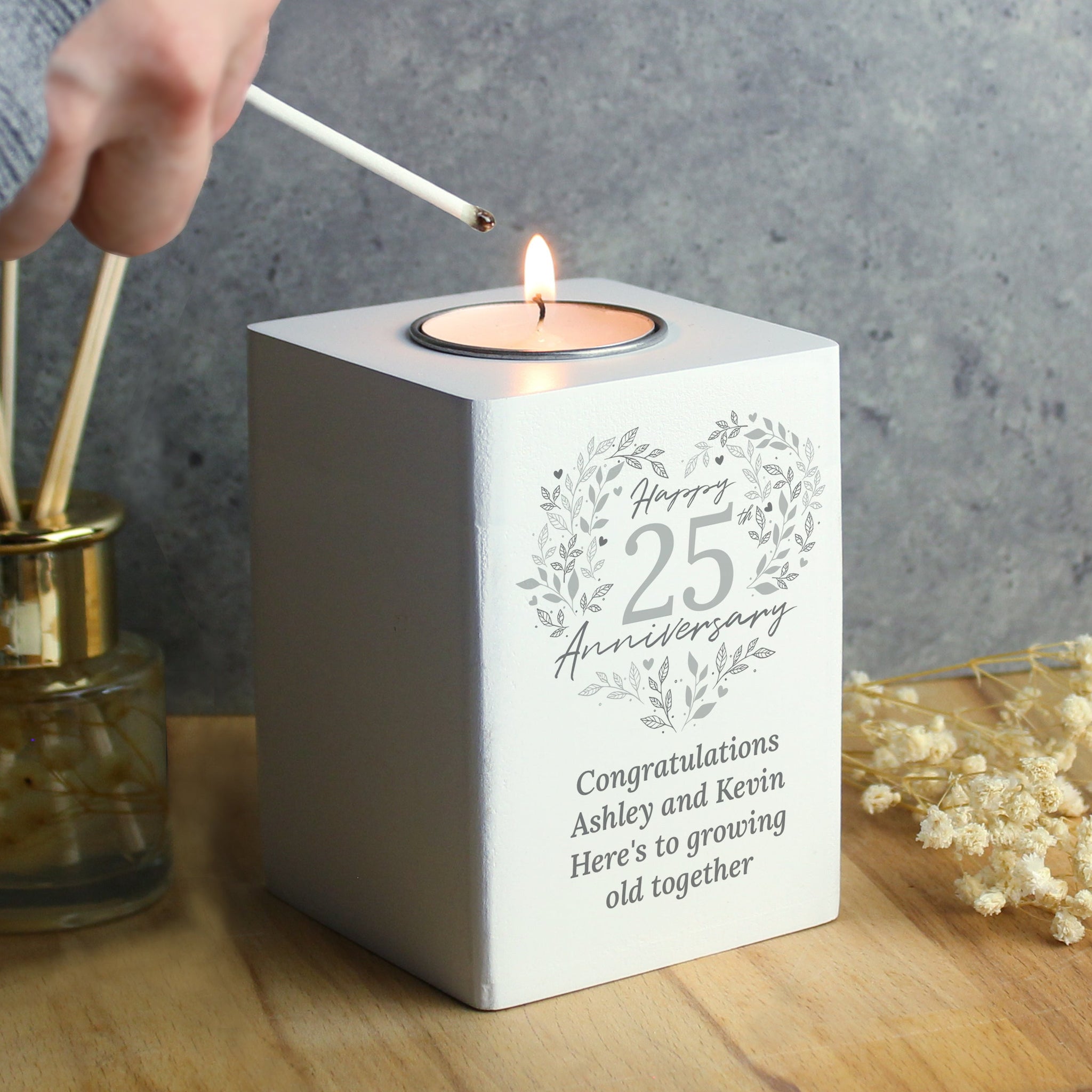 Personalised 25th Silver Wedding Anniversary Tea Light Holder: 2 - Candle Holders By Gift Moments