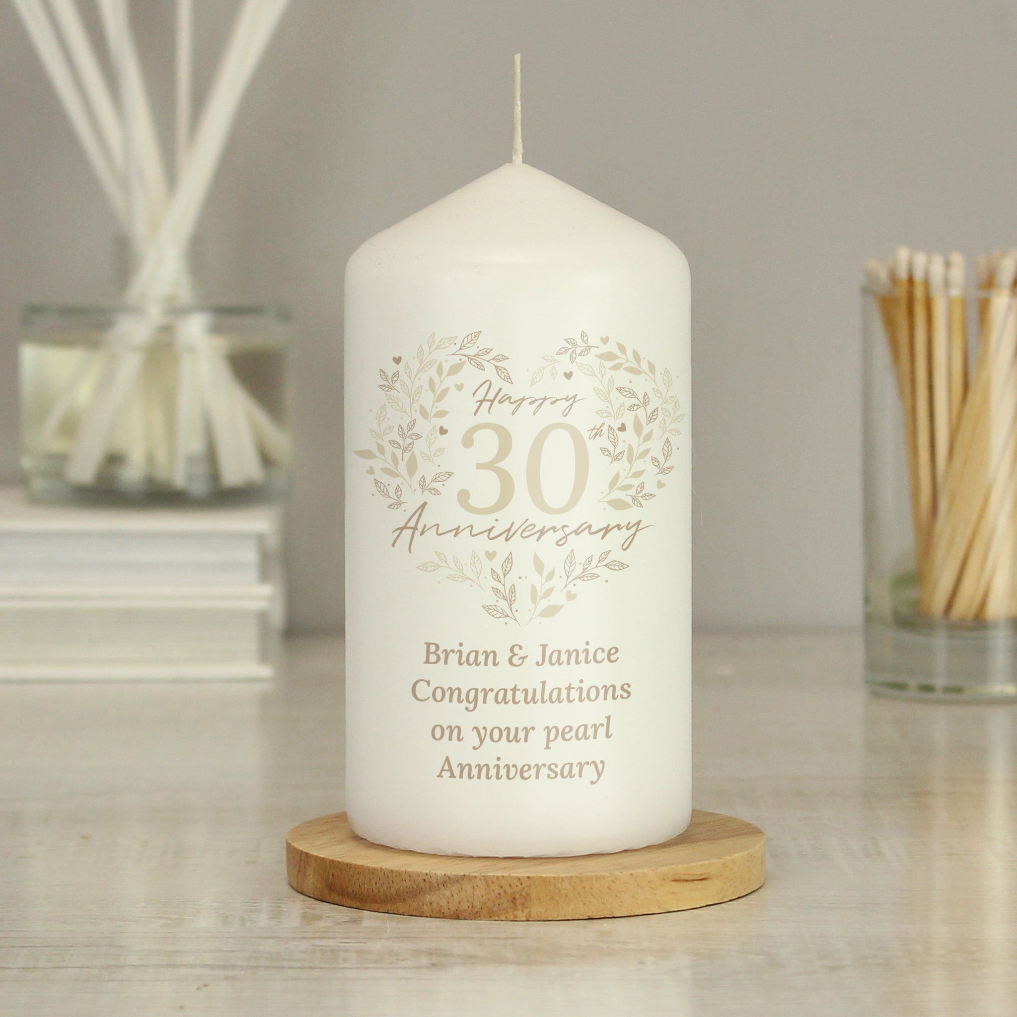 Personalised 30th Pearl Wedding Anniversary Pillar Candle: 4 - Candles By Gift Moments