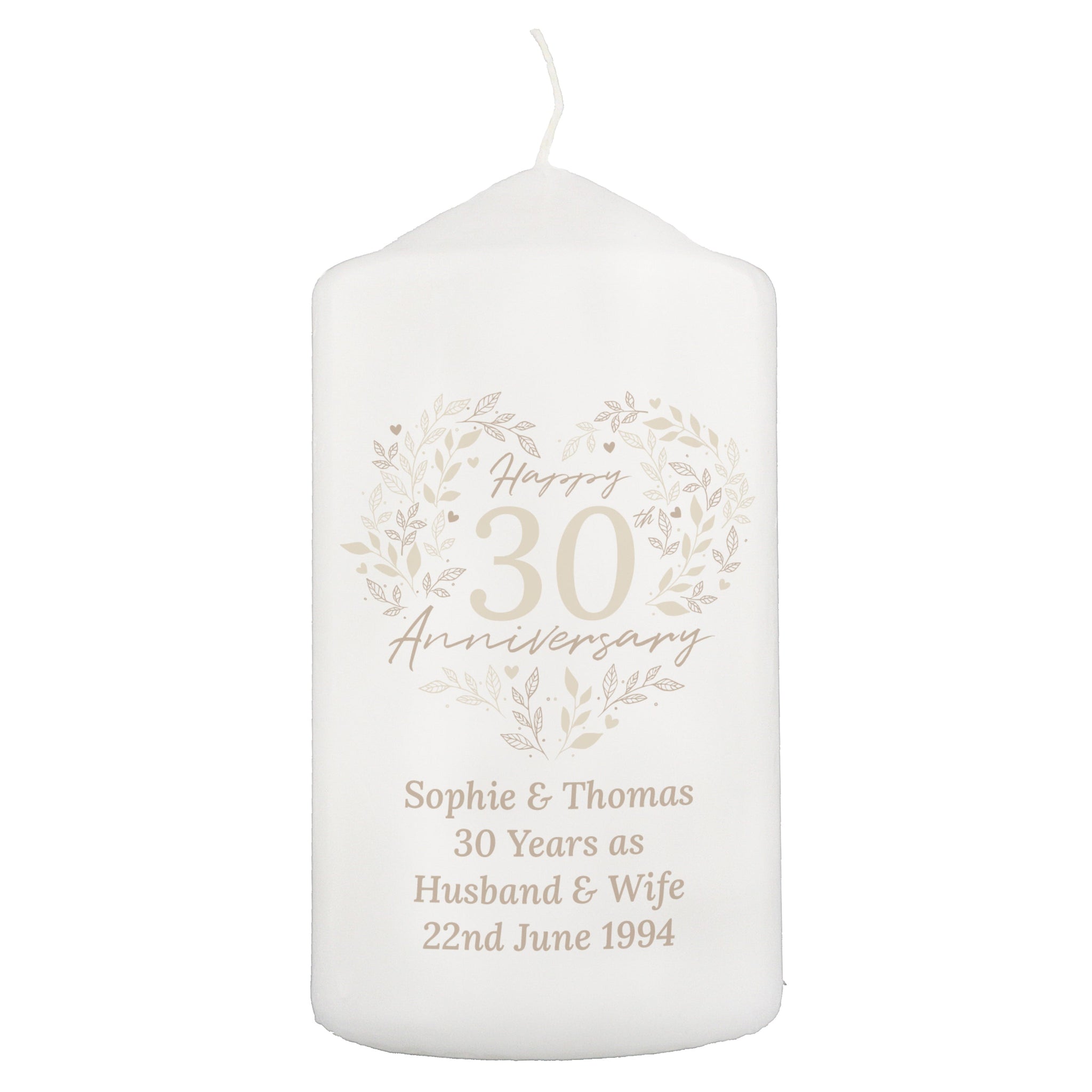 Personalised 30th Pearl Wedding Anniversary Pillar Candle: 5 - Candles By Gift Moments