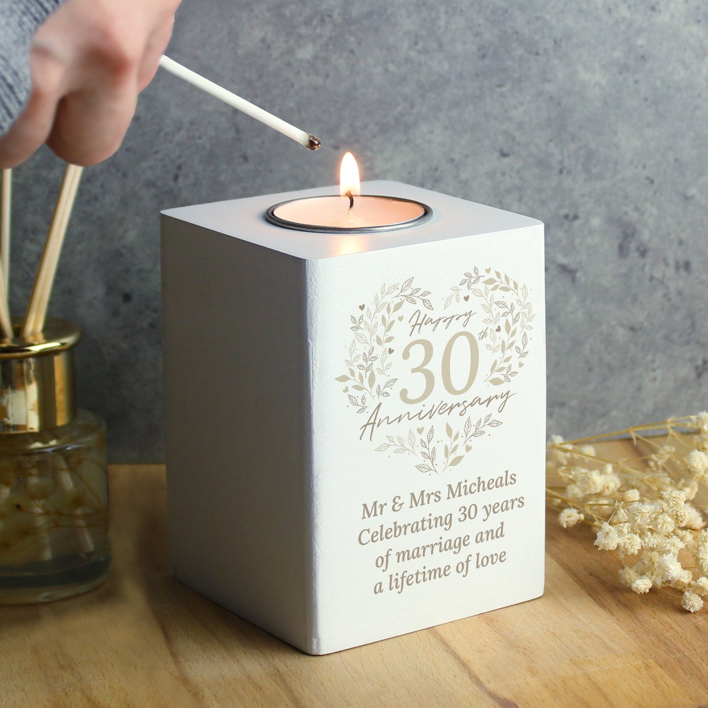 Personalised 30th Pearl Wedding Anniversary Tea Light Holder: 2 - Candle Holders By Gift Moments